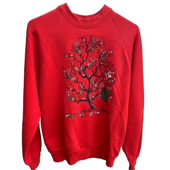 Vintage Crewneck Sweatshirt Holiday Christmas Santa Claus Sled Tree 1992 - Picture 1 of 5